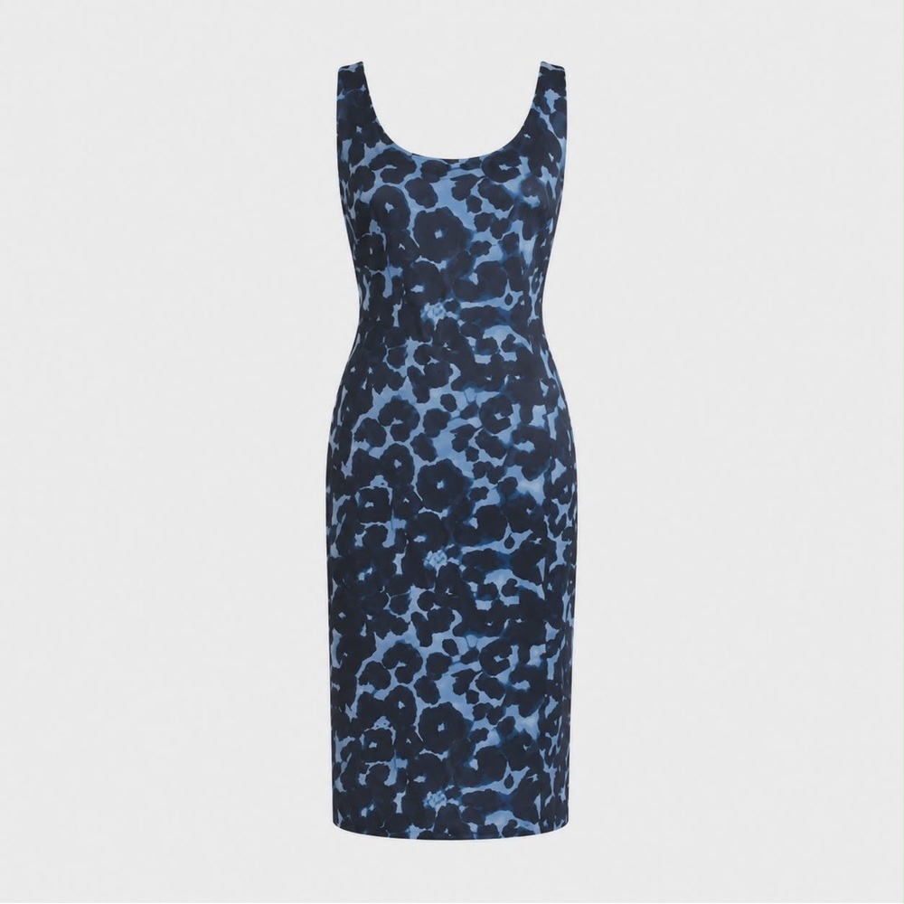 NWT. Size 8T. Ann Taylor Blue & Black Leopard Print Sleeveless Sheath Midi Dress - Picture 1 of 13